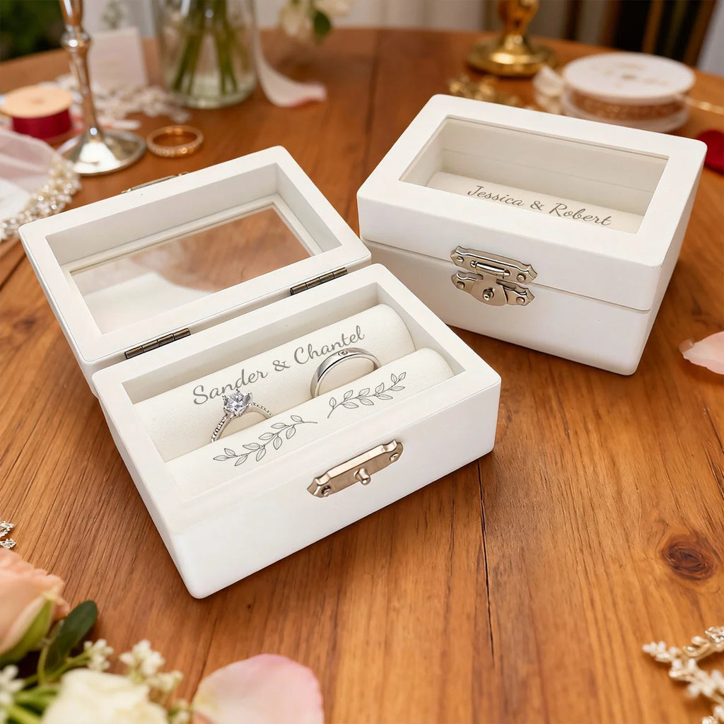 Personalized Wedding Ring Box Custom Wedding Ring Box for Ceremony Engraved Wedding Ring Box with Names Wedding Ring Holder