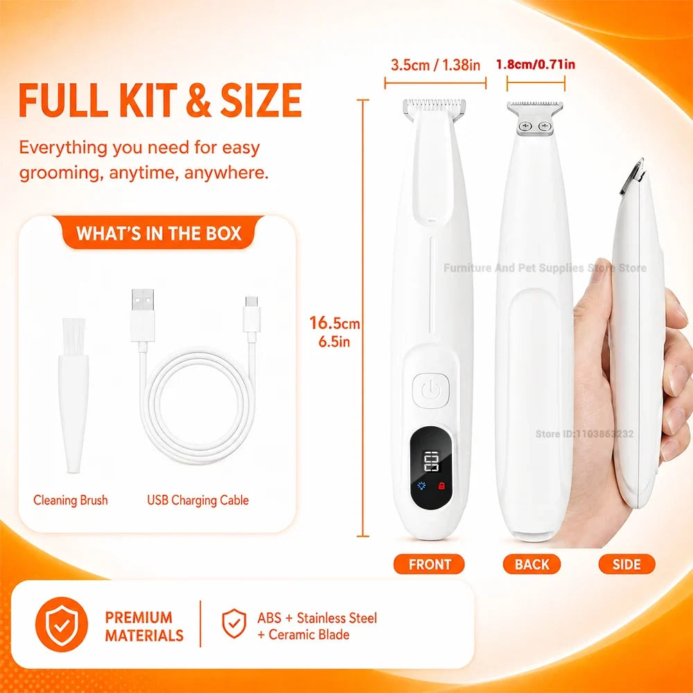 Pet Dog Electric Beauty Trimmer Waterproof Pet Foot Hair LED/UV Light Trimmer Low Noise Cat Dog Face Foot Ear Hip Claw Shaver