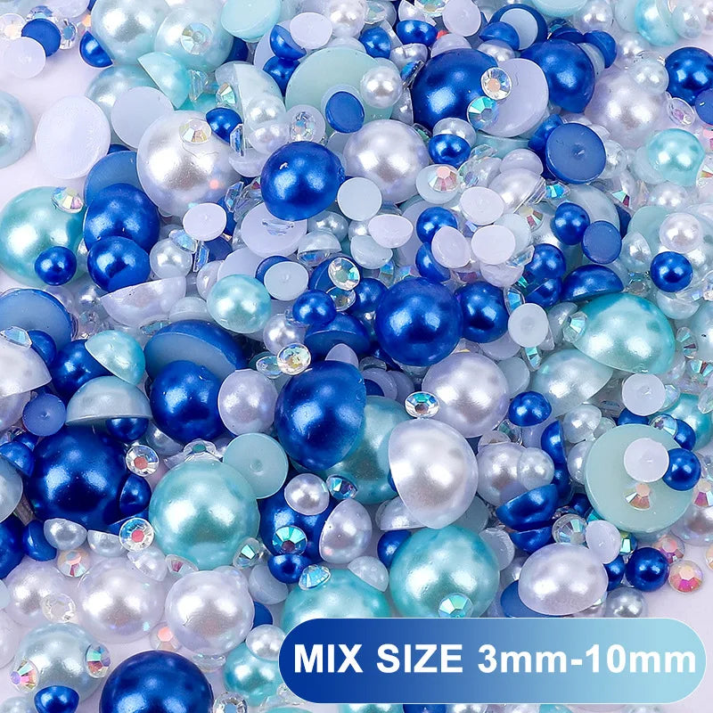 One Bag Japanese Mixed Kawaii Half Round Pearl Resin Nail Art Charms 3D Fashion Cartoon Nail Decoration DIY Manicure Accessories