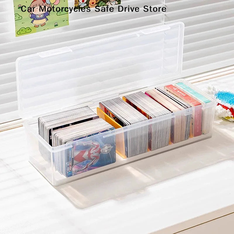 Clear Plastic Compartmentalized Organizer Box Large Capacity Game Cards Storage Box Portable With Adjustable Divider For Cards