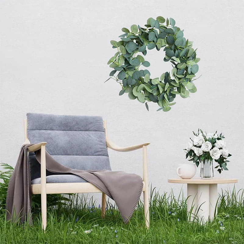 1/2Pcs Artificial Eucalyptus Wreath Silk Fake Eucalyptus Leaf Vine Hanging Wreath Green Wedding Background Home Arch Wall Decor