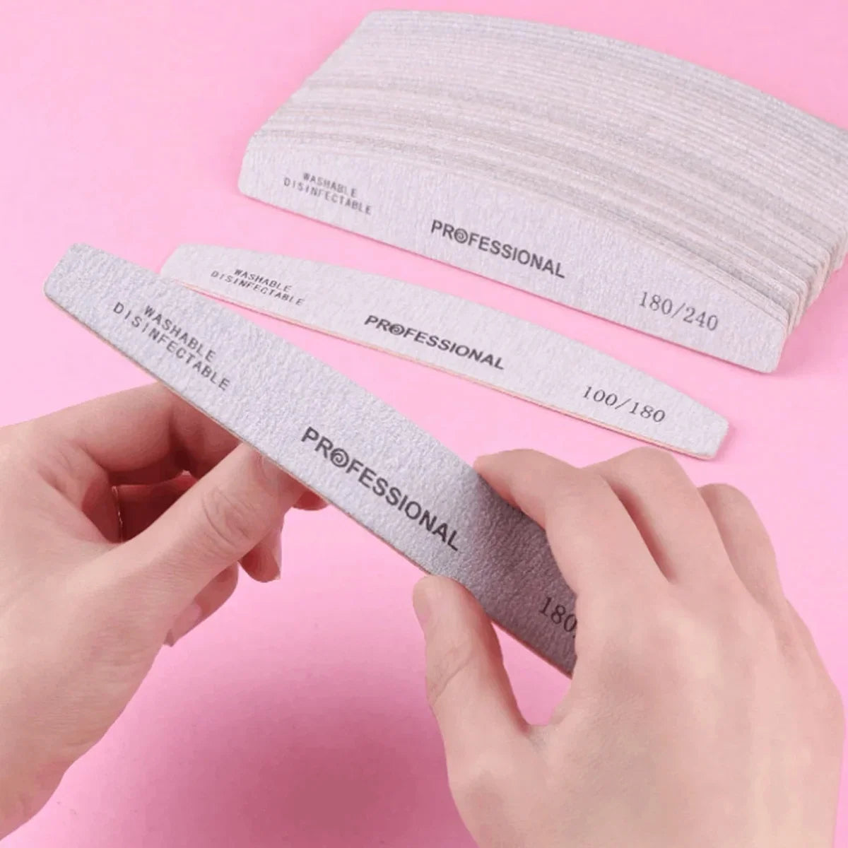 10/25/50pcs Grey Thin Wooden Nail File, 100/180 Grit Double-Sided Washable Reusable Buffer. For Natural & Acrylic Nails