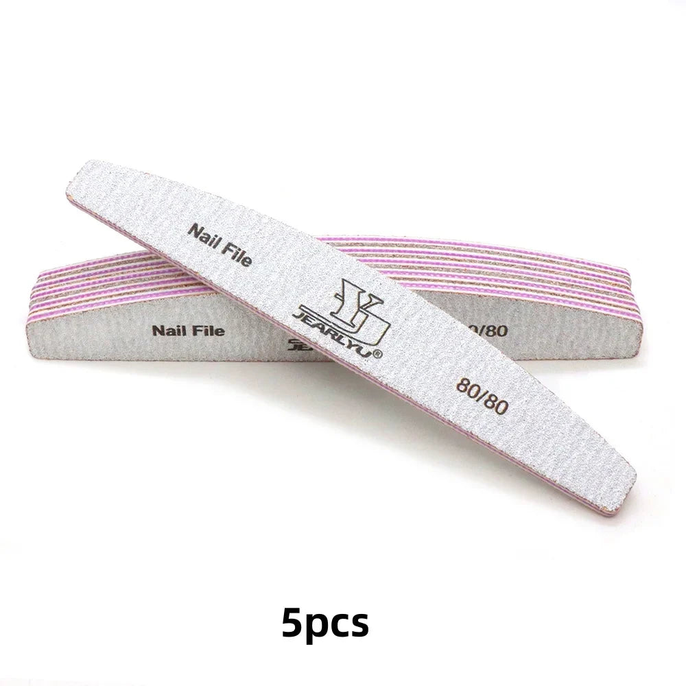 3/5/10 Pack 80/80 Grit Half Moon Nail File Useful Double Sided Buffers for Natural & Acrylic Nails Grey Sandpaper Home Salon Use