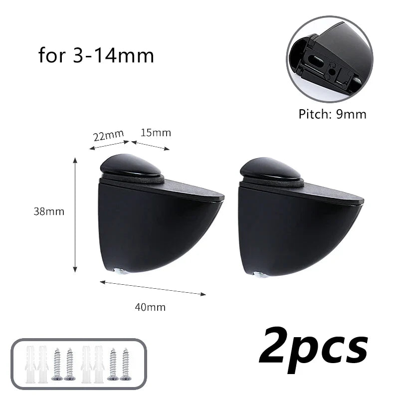 2Pcs Adjustable Metal Glass Shelf Clamps Wood/Glass Partition Brackets Wall Mount Anti-Slip Floating Clip Support for Shelves