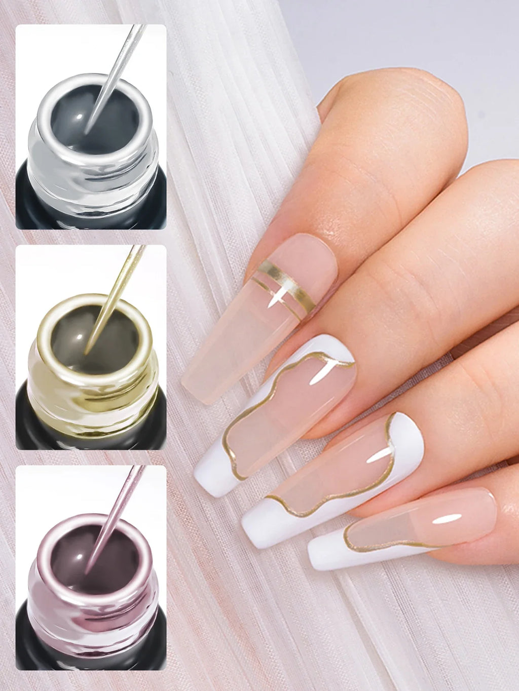 FOUT LILY 10ml Metallic Painting Liner Gel Nail Polish, Super Bright Mirror Pull Line Graffiti Painting Stripe Gel Nail Varnish