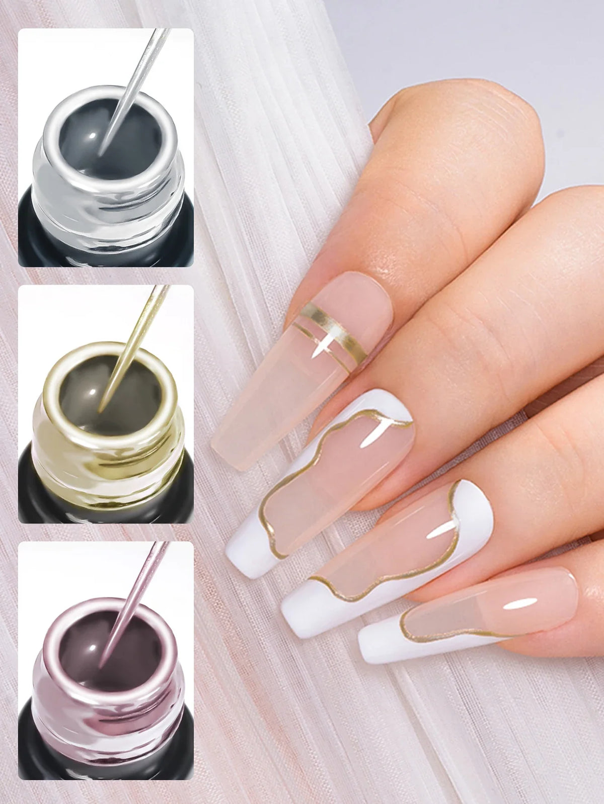FOUT LILY 10ml Metallic Painting Liner Gel Nail Polish, Super Bright Mirror Pull Line Graffiti Painting Stripe Gel Nail Varnish