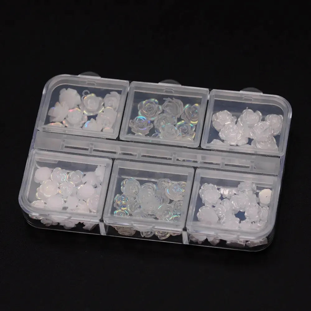 3D White Aurora Camellia Nail Art Charms Rhinestones 90PCS Jewelry Acrylic Resin Decorations DIY Crafts Flowers Manicure Design