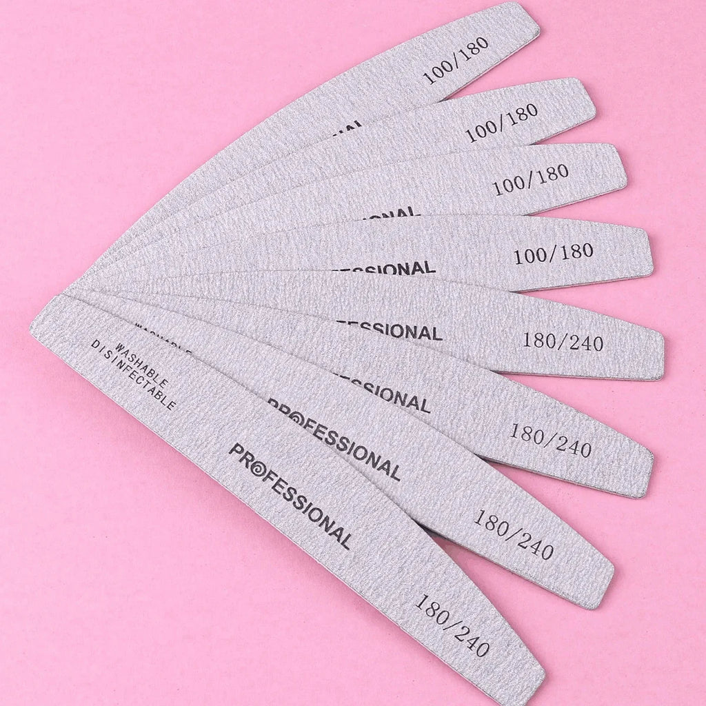 10/25/50pcs Grey Thin Wooden Nail File, 100/180 Grit Double-Sided Washable Reusable Buffer. For Natural & Acrylic Nails