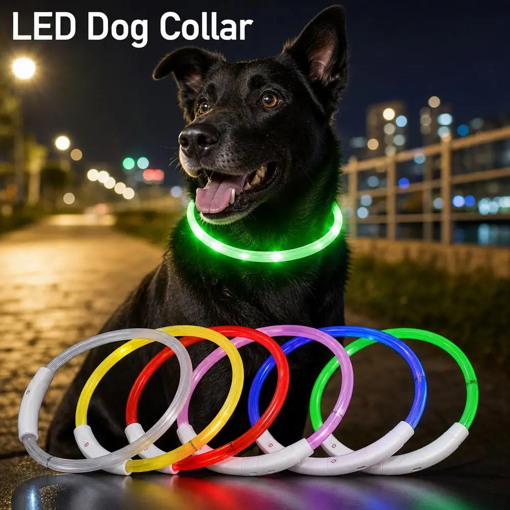 Luminous Pet Dog Collar Waterproof LED Dog Collar Rechargeable Flash Dog Necklace Light Pet Collar for Small Medium Large Dogs