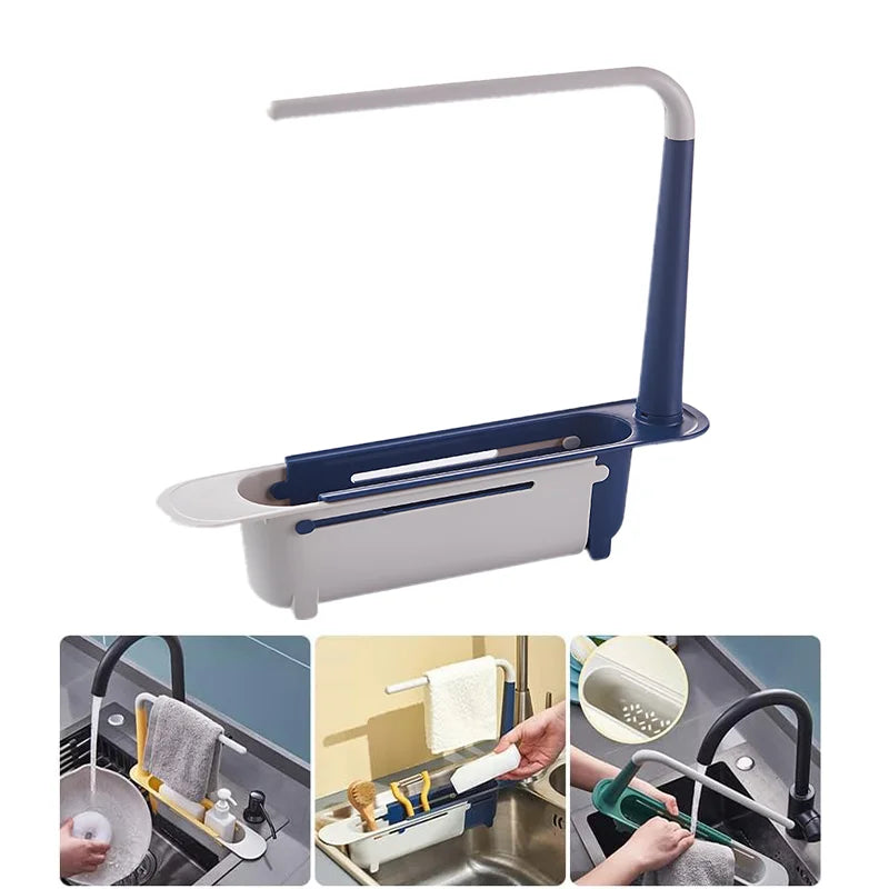 Multifunctional Telescopic Sink Storage Rack Upgraded Adjustable Holder For Kitchen Sponge Organizer With Drainer Basket