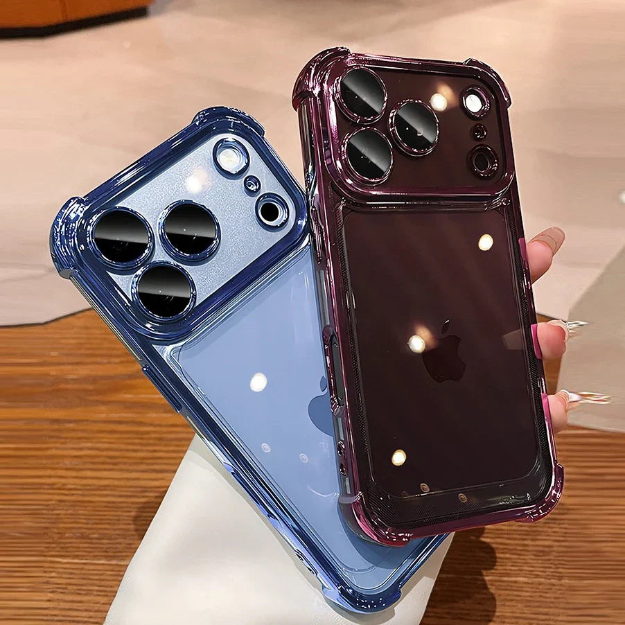 Luxury Electroplate Shockproof Transparent Phone Case For iPhone 18 17 16 15 14 13 12 Pro Max Plus Clear Bumper Back Cases Cover
