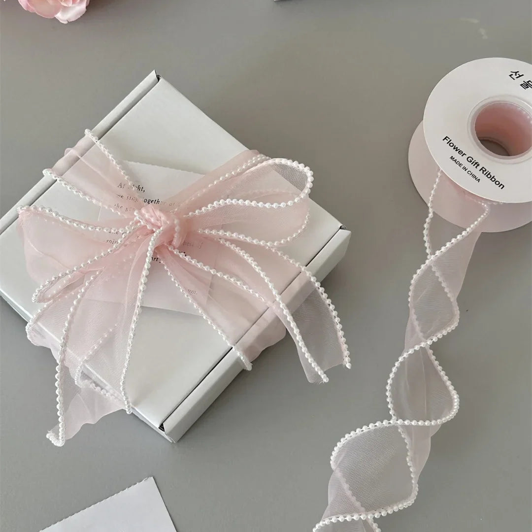 1PC Pearl-edged Fishtail Wavy Ribbon Cake Bouquet Decorative Ribbon Fairy Breath Fluttering