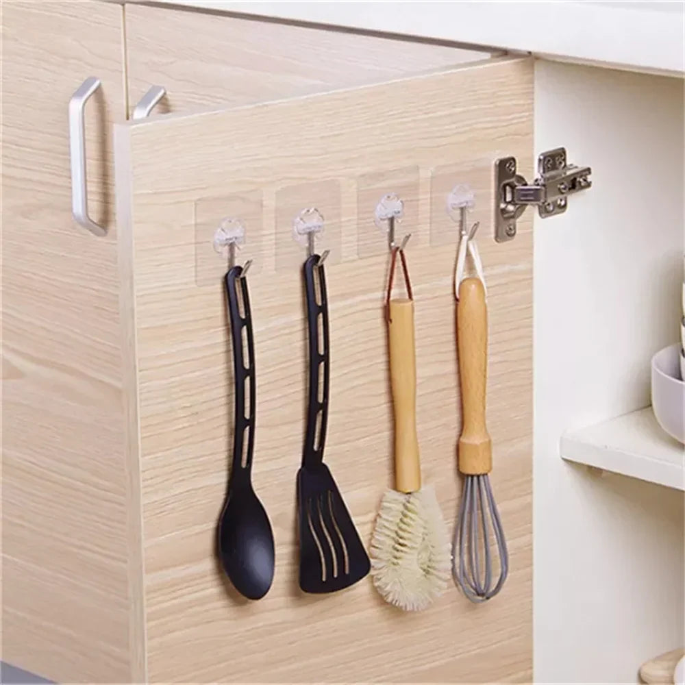 10/20/30Pcs Self-adhesive Wall Hooks Waterproof Oilproof Sticky Hooks Punch Free Heavy Duty Hanging Hooks For Kitchen Bathroom