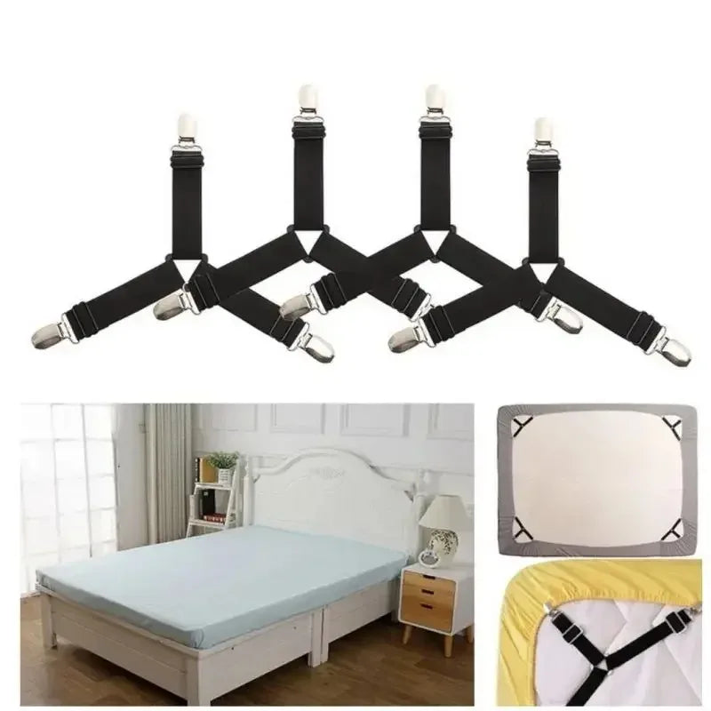 Universal Bedsheet Corner Tightener Clips Invisible Bedspread Secure Holder with Heavy-Duty Mattress Straps Sheets Slot Locks