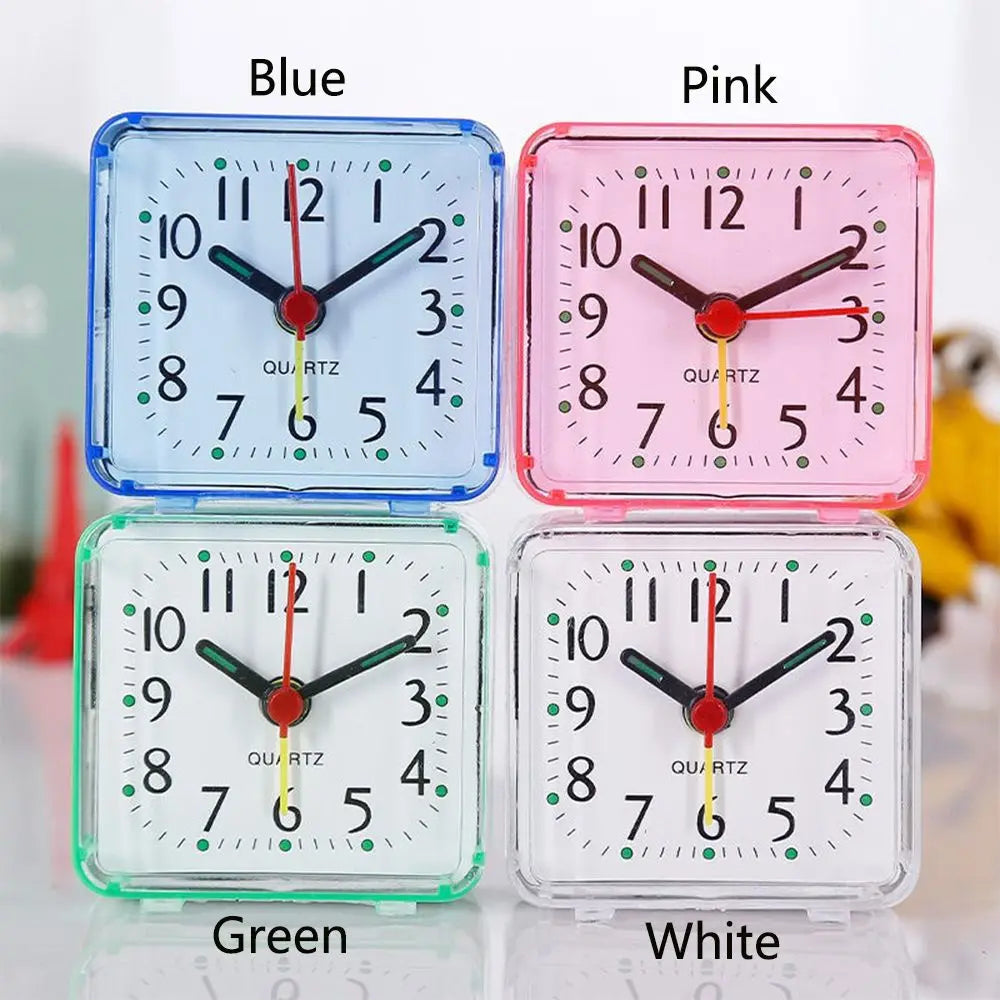 Small Silent Bedroom Bedside Office Alarm Clock Square Quartz Home Room Decoration