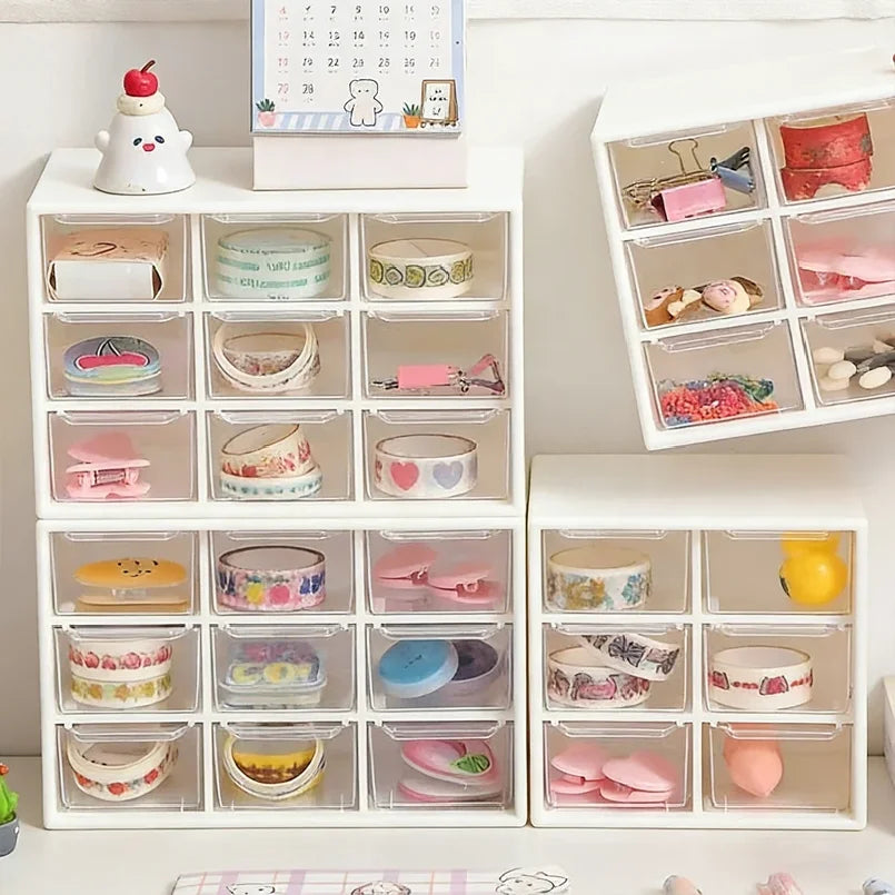 Desktop 9 Grid Office Drawers Box Small Piece Organizer Transparent Partitioned Student Desk Wall-mounted Sundries Drawer