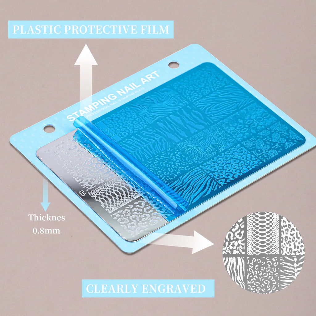 Print Nail Stamping Plate Leopard Snake Pattern Nail Art Stencil Stainless Steel Nail Stamp Template for DIY Manicure Nail Tools