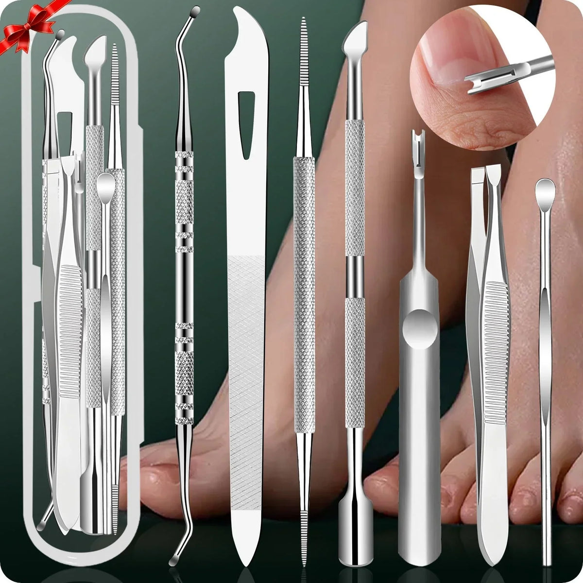 7pcs Stainless Steel Cuticle Remover Kit,Premium Ingrown Toenail Removal Tool Kit, Best Gift, Pedicure Tools, Manicure Nail Kits