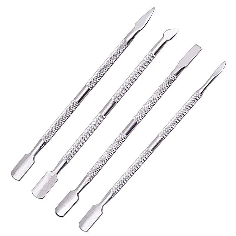 4 Pcs/Set Steel Double-ended Cuticle Pusher Dead Skin Remover Manicure Cleaner Care Nails Art Tool All for Manicure Set