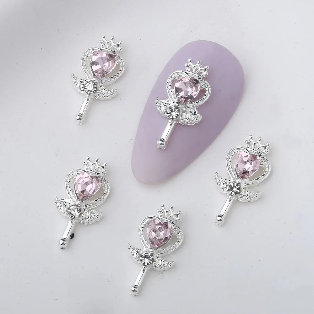 10Pcs Pink Alloy Collection Nail Art Charm 3D Shiny Diamond Crystal Gem Sliver Metal Nail Ornament DIY Exquisite Nail Decoration