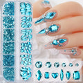 1000pcs+ Lake Blue Nail Rhinestones 12 Grids Mixed Shaped Non Hot Fix Flatback Crystal Nail Decoration DIY Luxury Nail Supplies