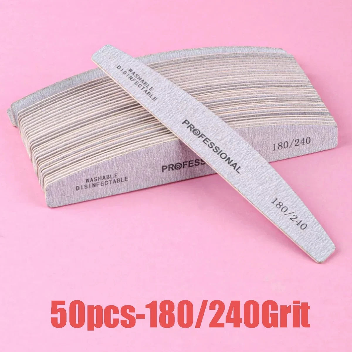 10/25/50pcs Grey Thin Wooden Nail File, 100/180 Grit Double-Sided Washable Reusable Buffer. For Natural & Acrylic Nails