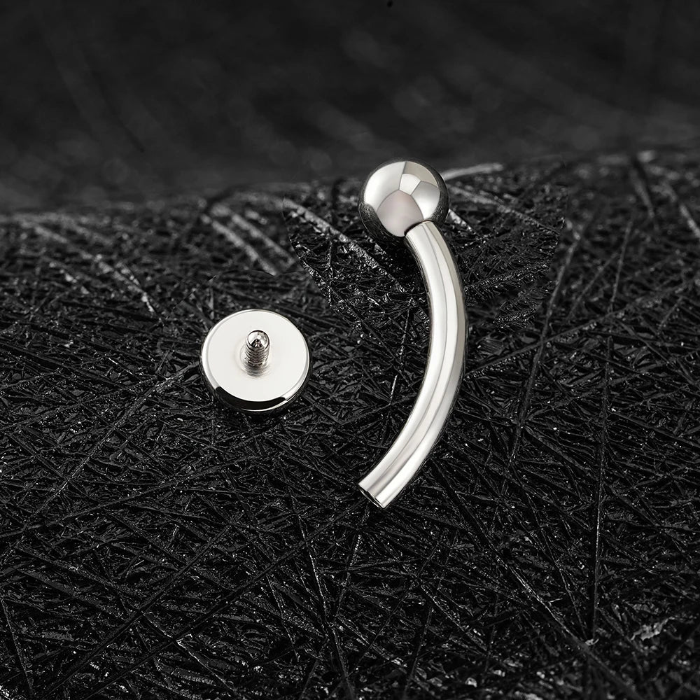 Right Grand ASTM F136 Titanium Round Disc Vertical Labret Stud 16G Curved Barbell Rook Earring Cartilage Ear Piercing Jewelry