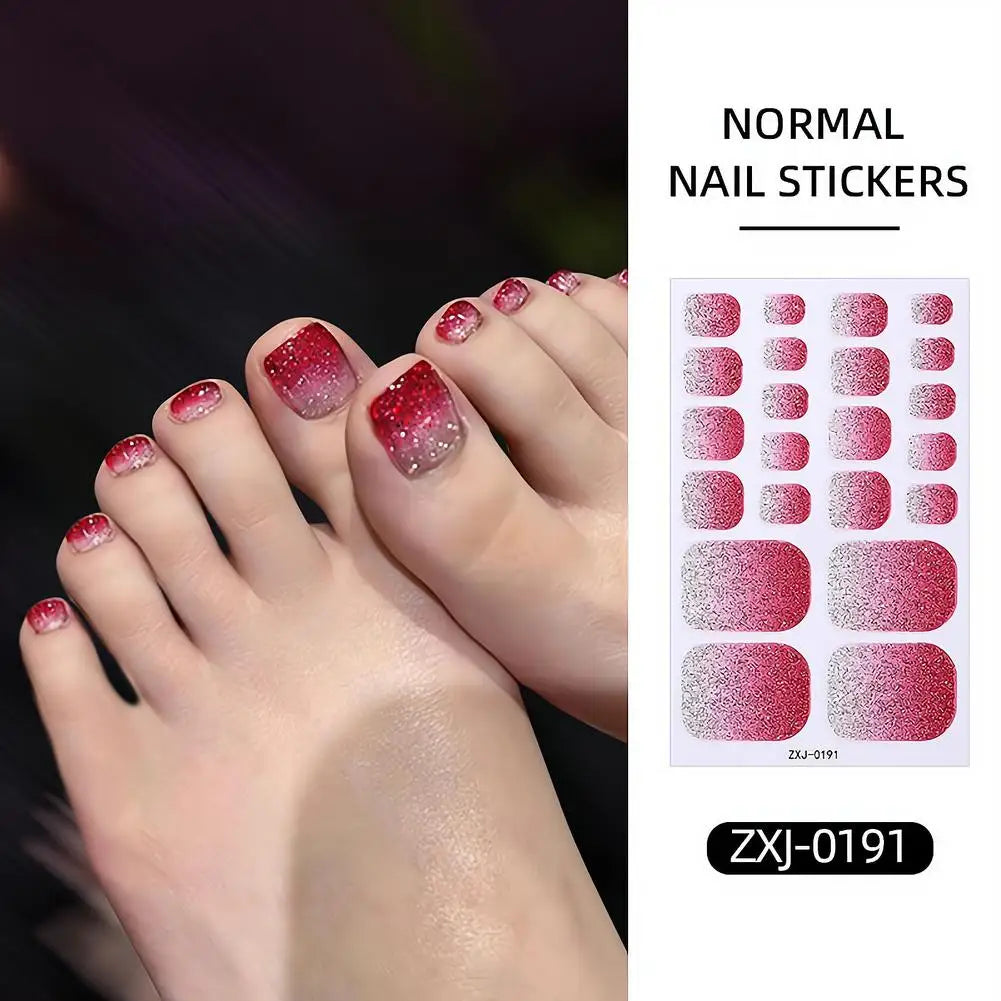 Toe Nail Stickers Full Nail Wraps Gradient Glitter Toenail Polish Strips for Women Shiny Self Adhesive Polish Gel Toenail Decals