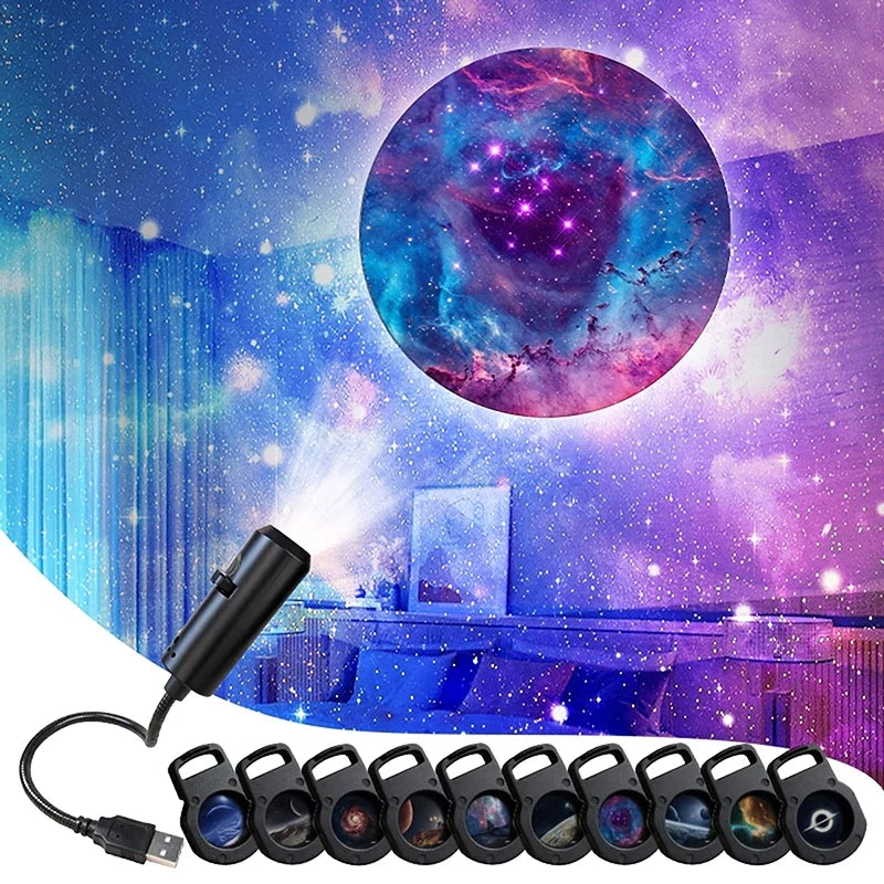 Hot！[New] NEW New LED Galaxy Projection Light 1 Light+10 Pictures Change, LED Galaxy Projector, Starry Sky Lighting Night Light