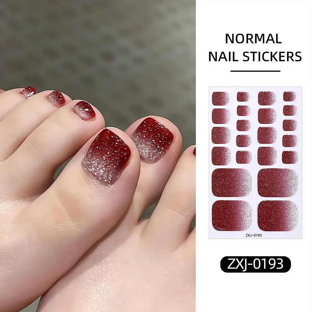 Toe Nail Stickers Full Nail Wraps Gradient Glitter Toenail Polish Strips for Women Shiny Self Adhesive Polish Gel Toenail Decals
