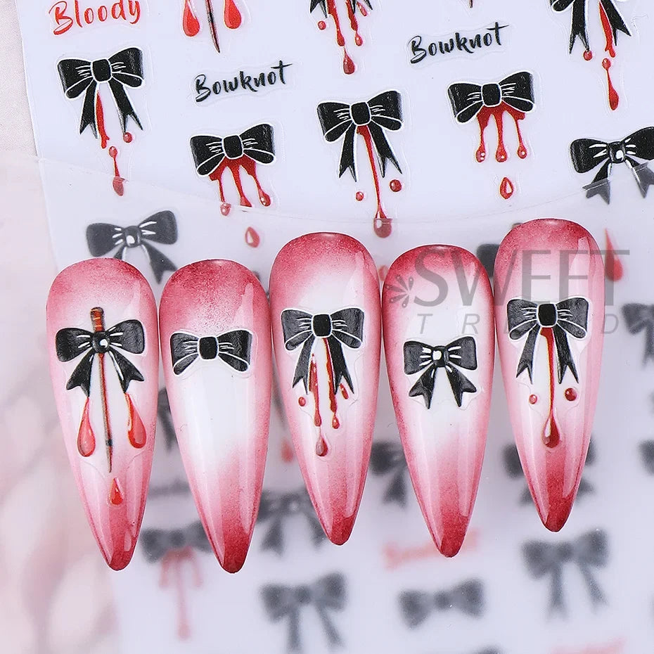 2pcs Halloween Nail Stickers Wacky Expression Clown Face Bowknot Star Pattern Nail Decals DIY Manicure Decoration Nail Supplies