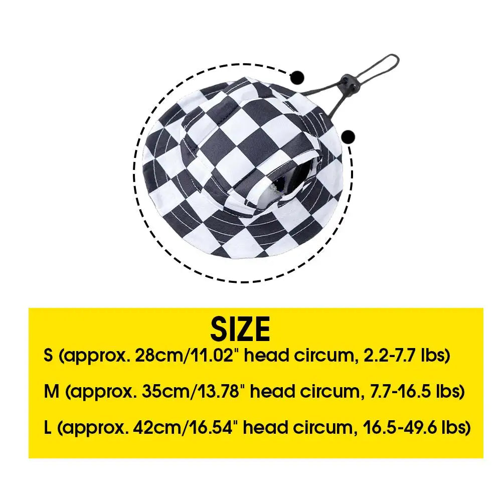 Summer UV Protection Pet Sun Hat Checkered Dog Fisherman Cap with Ear Holes Adjustable Bucket Hats for Small Medium Dogs