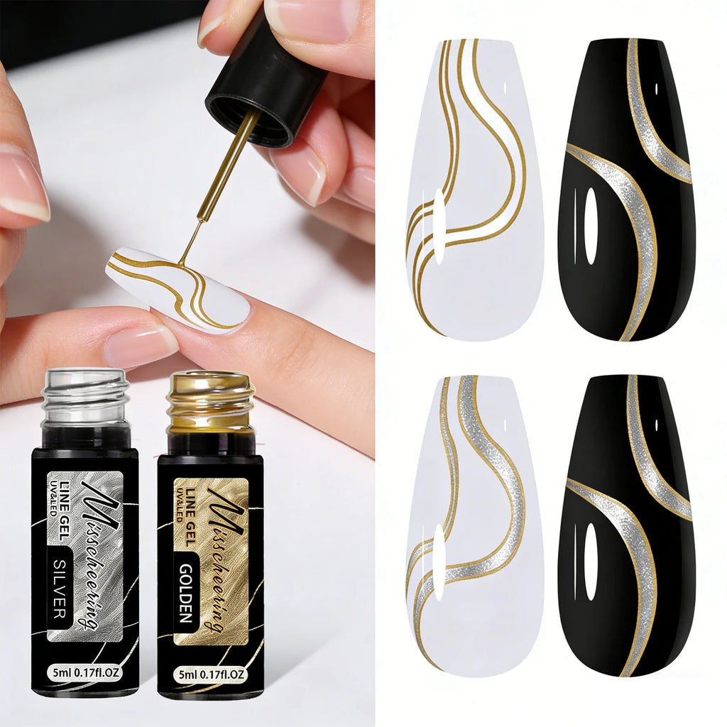1/2/3pcs Super Bright Mirror Pull Line Graffiti Painting Stripe Gel Nail Polish 5ml Metallic Liner Gel Semi-Permanent Nail Art