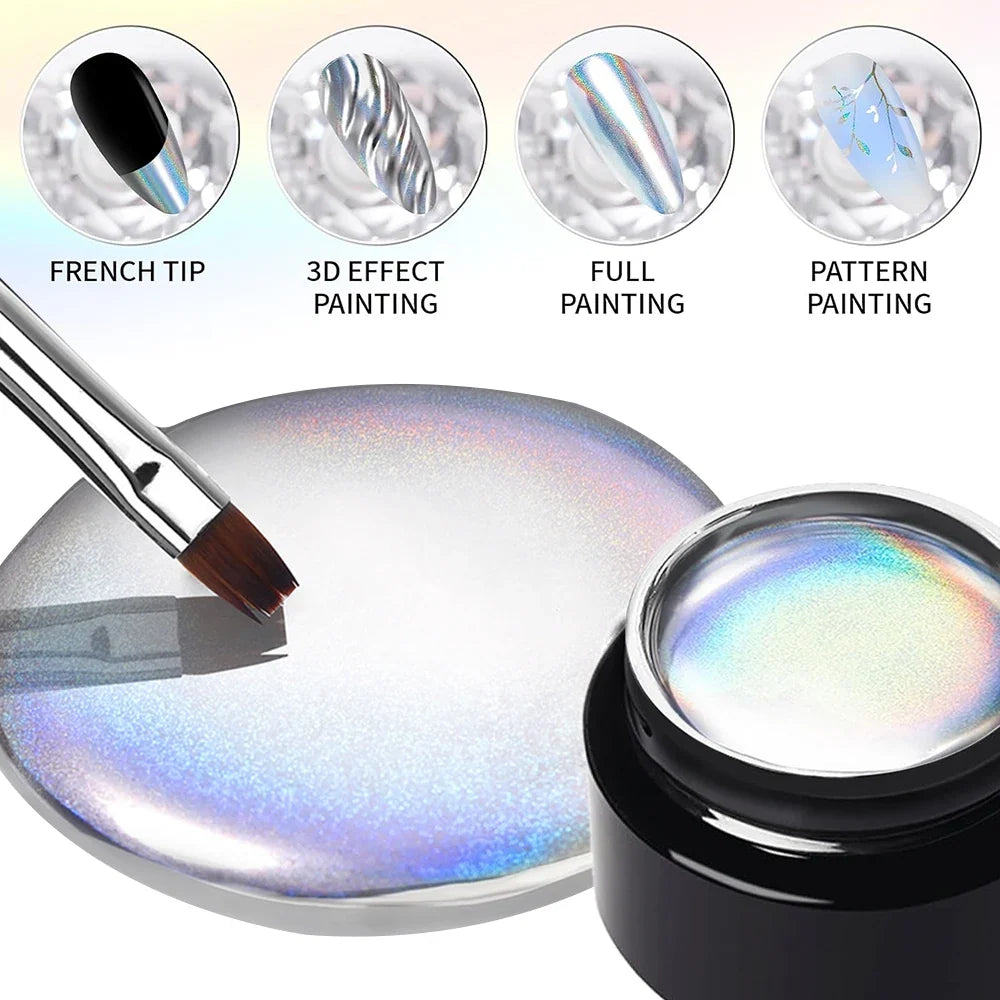 5/7/8/10ml Metallic Painting Gel Nail Polish Silver Mirror Chrome Holographic Laser Rainbow Effect Metal Painting Gel Soak Off