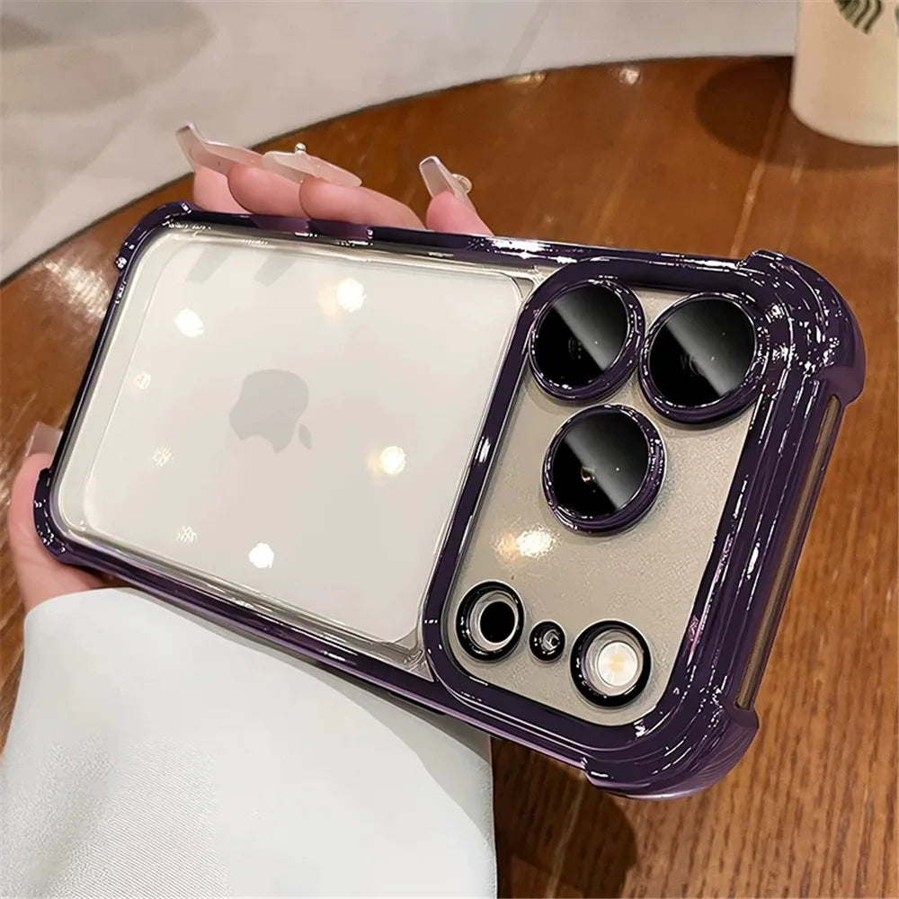 Luxury Electroplate Shockproof Transparent Phone Case For iPhone 18 17 16 15 14 13 12 Pro Max Plus Clear Bumper Back Cases Cover
