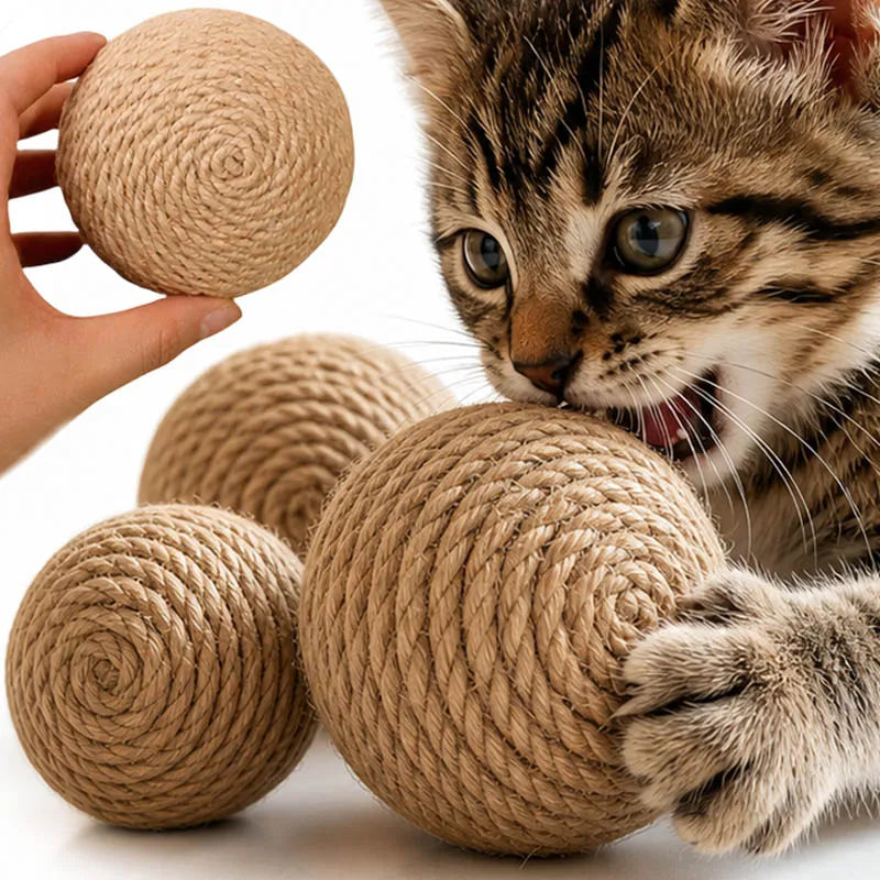 Interactive Cat Toy Ball Natural Sisal Scratching Eco Friendly Kitten Play Toys Chase Roller Pet Enrichment Teeth Cleaning