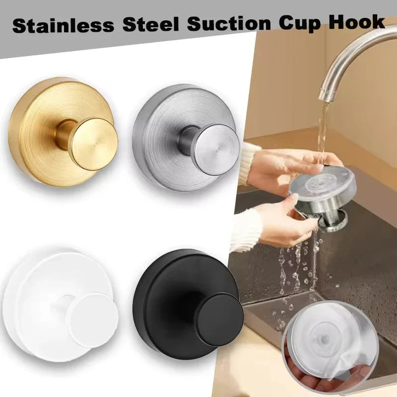 Suction Cup Hook Stainless Steel Punch-free Hooks Waterproof Wall Mount Strong Adsorption Hooks Reusable Kitchen Bathroom Hook