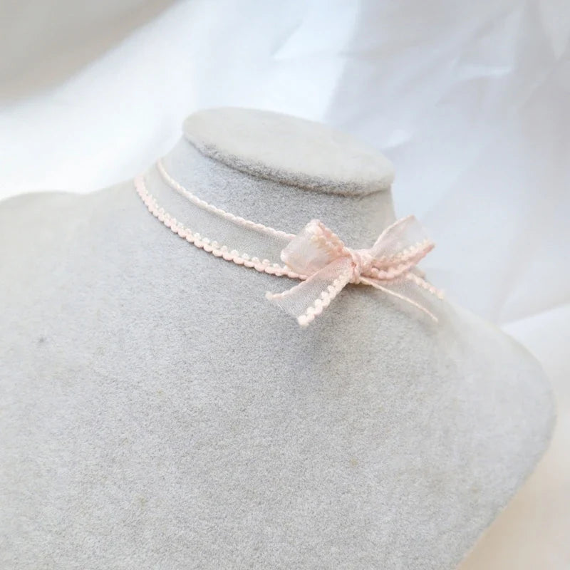 Women Sexy Bow Lace Choker Necklaces Torques Collar Floral Bowknot Wedding Party Cosplay Lolita Fashion Girls Elastic Neck Ring