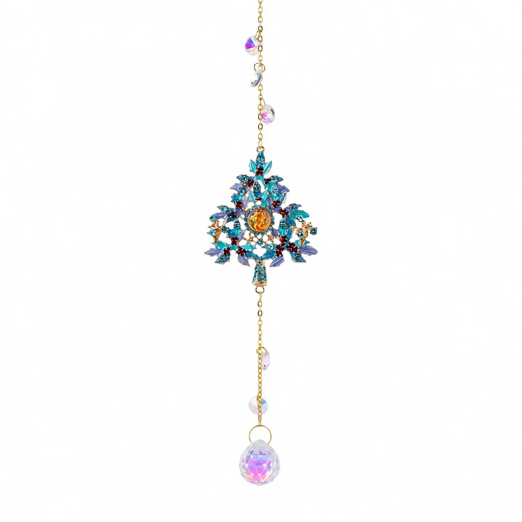 Crystal Christmas Tree Suncatcher Hanging Ornament with Rainbow Prism Ball, Sparkling Window Decor for Home Garden Gift