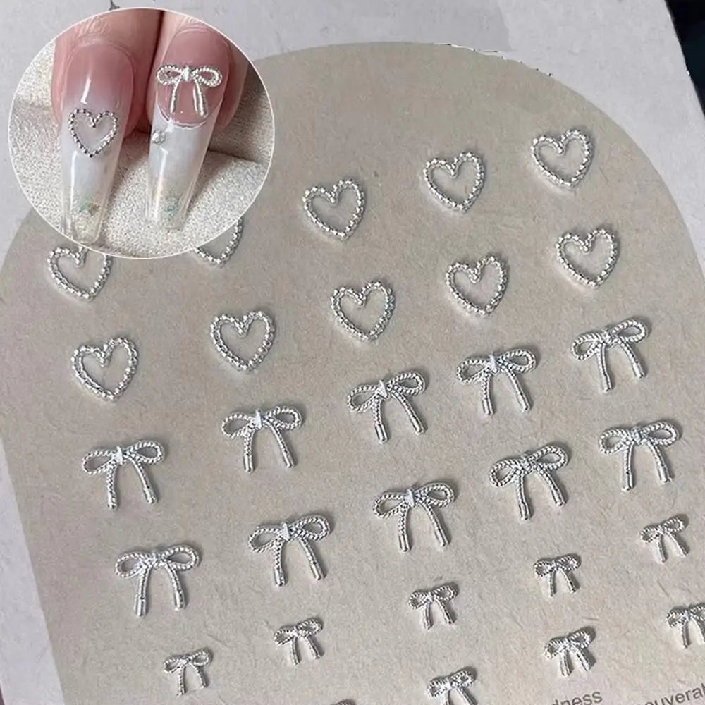 10Pcs/Bag Mini Bowknot Nail Art Charms Super Shiny Alloy Love Nail Decals Silver Metal Nail Art Decorations