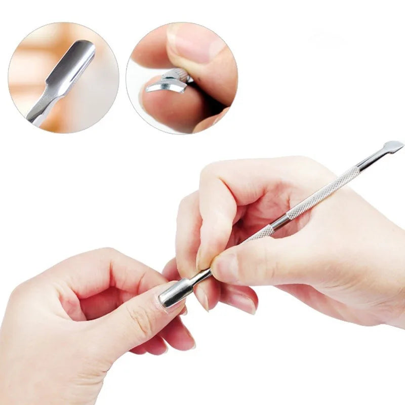4 Pcs/Set Steel Double-ended Cuticle Pusher Dead Skin Remover Manicure Cleaner Care Nails Art Tool All for Manicure Set