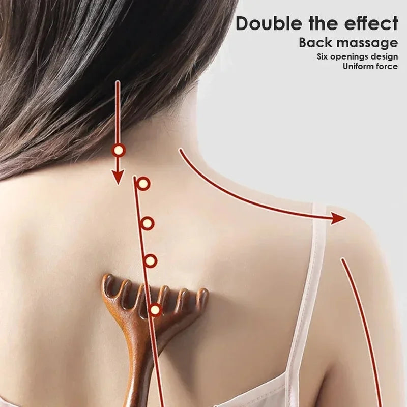 Sandalwood Five-Claw Scalp Natural Golden Massager Gua Sha Tool Back Scratcher Spa Handheld Meridian Massage Comb Hair Care