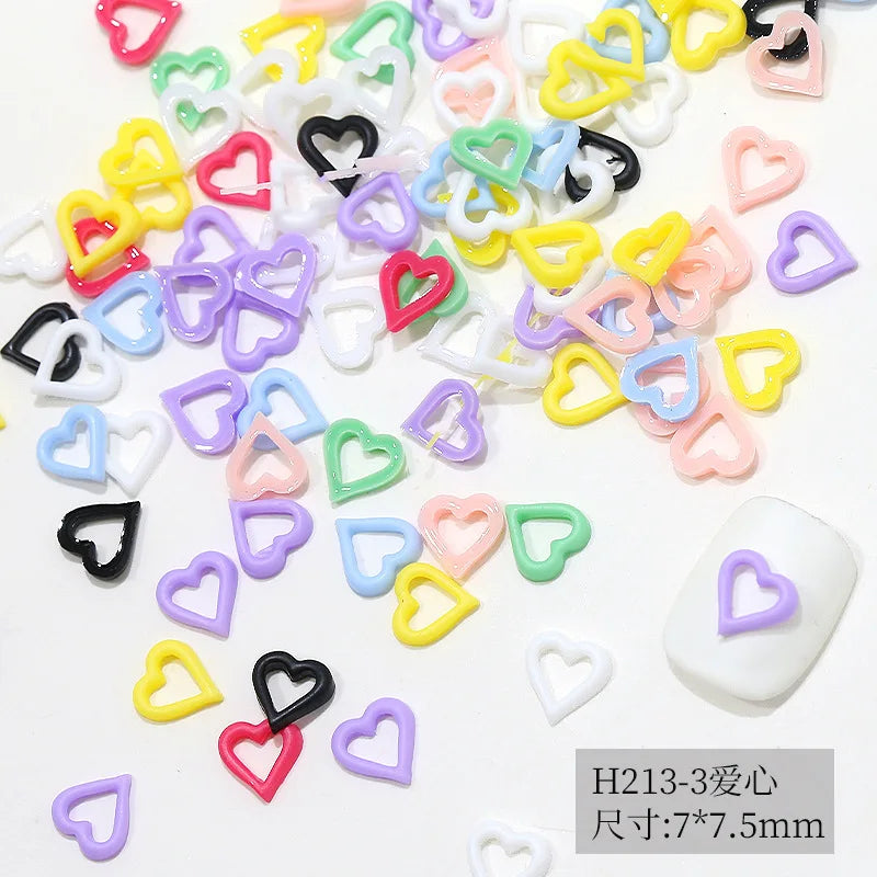 100pcs Y2K Colorful Mini Hollow Star Nail Art Charms Resin 8mm Cute Star Heart Nail Decorations 3D FlatBottom Matte Stars Nails