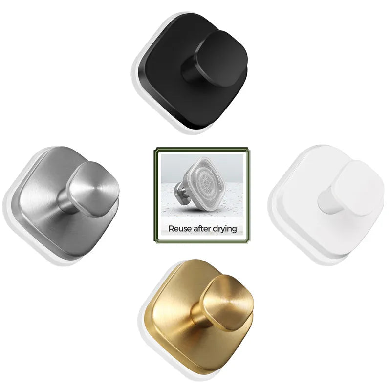 Stainless Steel Square Suction Cup Hook Vacuum Reusable Shower Hooks Punch-free Kitchen Bathroom Wall Hanger Towel Clothes Hook