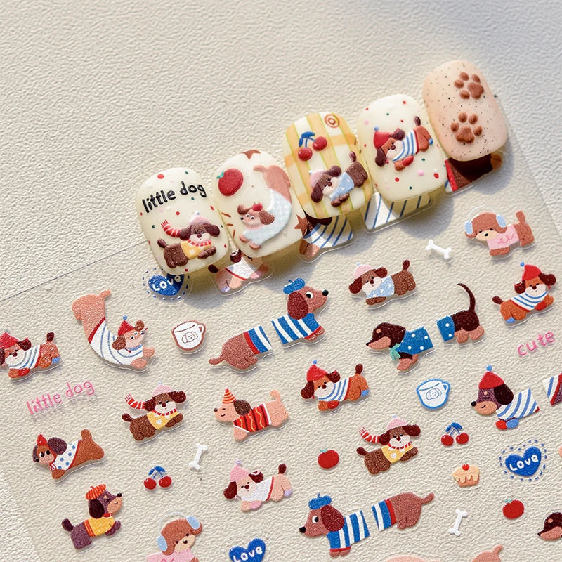 New Lovely Sausage Dog Self Adhesive Nail Art Stickers Cartoon Manicure Decals Creative DIY Decoration Nail Art Stickers Gifts