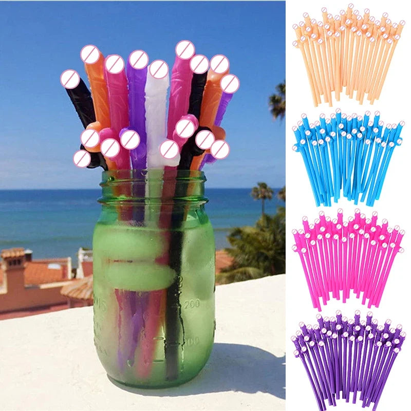 10pcs Funny Penis Straw Bachelorette Party Plastic Novelty Nude Dick Drink Straw Hen Night Bar Decor Wedding Team Bride Supplies