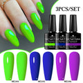 MSRUIOO 3Pcs/Set Fluorescent Gel Nail Polish Set Neon Sparkly Bright Pink Red Greern Orange Soak Off UV Gel Nail Art Varnish Set