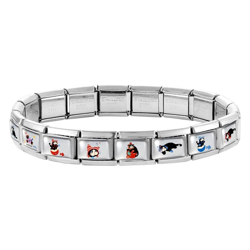 New Cute Blue Heart Cow Mushroom Fly Cat Animals Italian Link Fit 9mm Stainless Steel Bracelet Making DIY Colorful Charm Jewelry