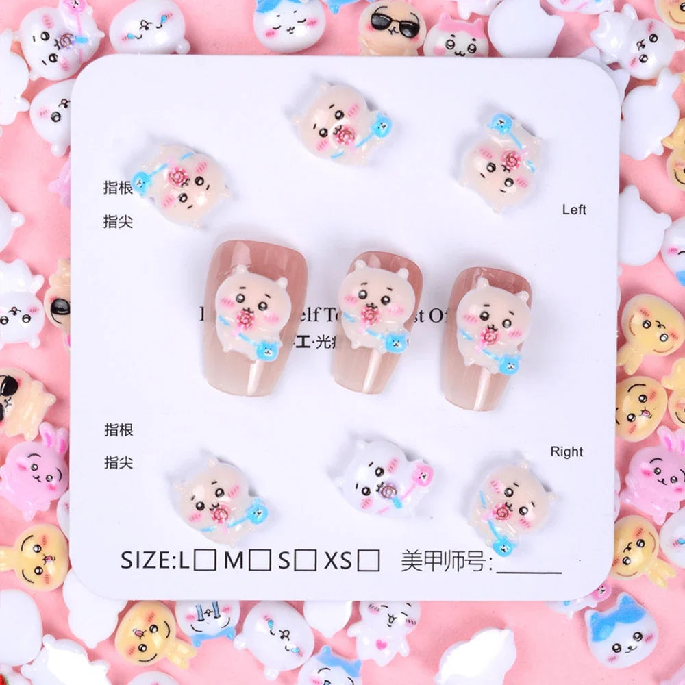 20Pcs Funny Multiple Expression Rabbits Resin Nail Art Charms 3D Cartoon Cute Long Eared Rabbits Nail Decorations DIY Manicure