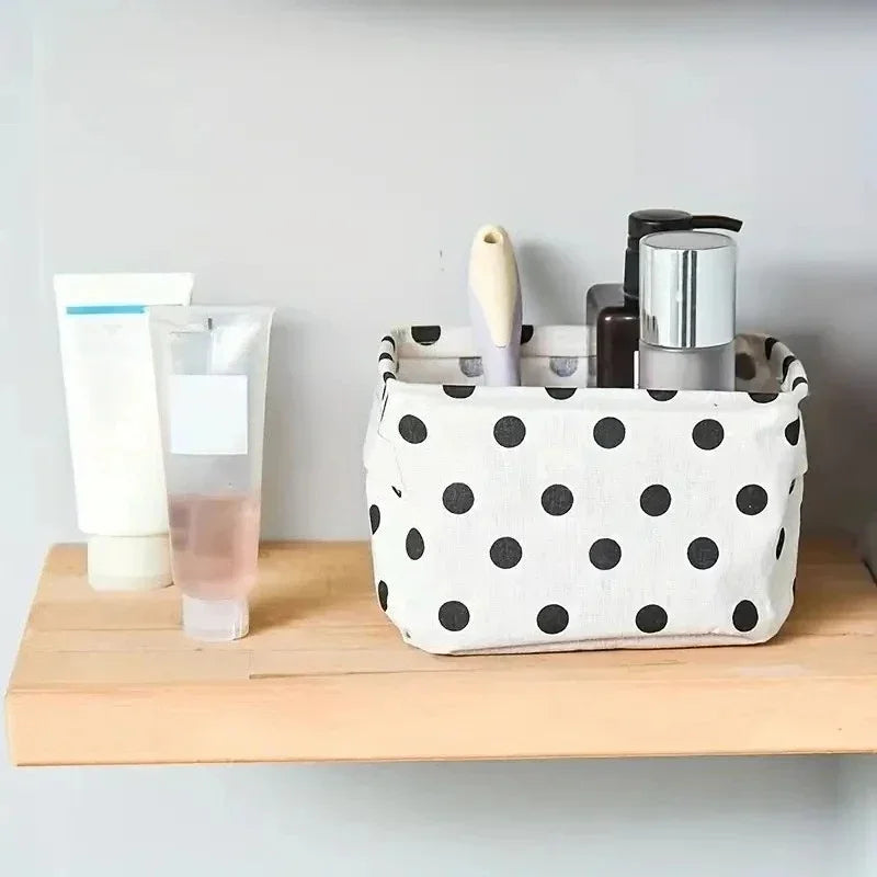 2pcs Cotton And Linen Desktop Storage Box Small Foldable Canvas Storage Basket With Handle Small Fresh Waterproof Storage Basket